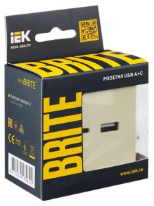 Розетка BRITE USB A+C 18Вт РЮ11-1-БрКр механизм беж. IEK BR-U22-018-K10 — изображение 7