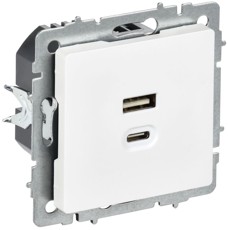 BR-U22-045-K91_1.jpeg Розетка СП BRITE РЮ11-2-БрАБ USB A+C 45Вт высокоскор. заряд. арктич. бел. IEK BR-U22-045-K91 — изображение 1