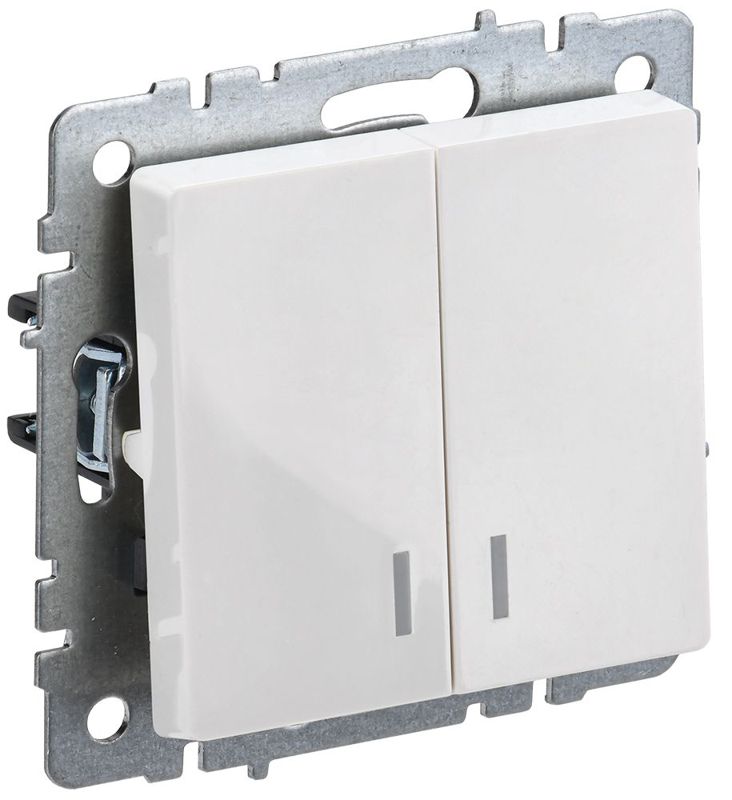 BR-V20-1-10-K01_1.jpeg Выключатель 2-кл. СП BRITE ВС10-2-1-БрБ 10А с индик. механизм бел. IEK BR-V20-1-10-K01 — изображение 1