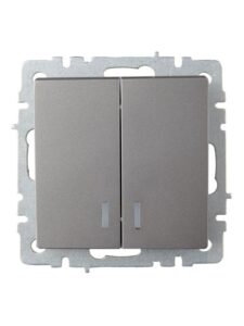 Выключатель 2-кл. СП BRITE ВС10-2-1-БрС 10А с индик. механизм сталь IEK BR-V20-1-10-K46 — изображение 2