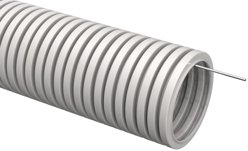 CTG20-32-K41-010I_1.jpeg Труба гофрированная ПВХ d32мм с протяжкой сер. ELASTA (уп.10м) IEK CTG20-32-K41-010I — изображение 1