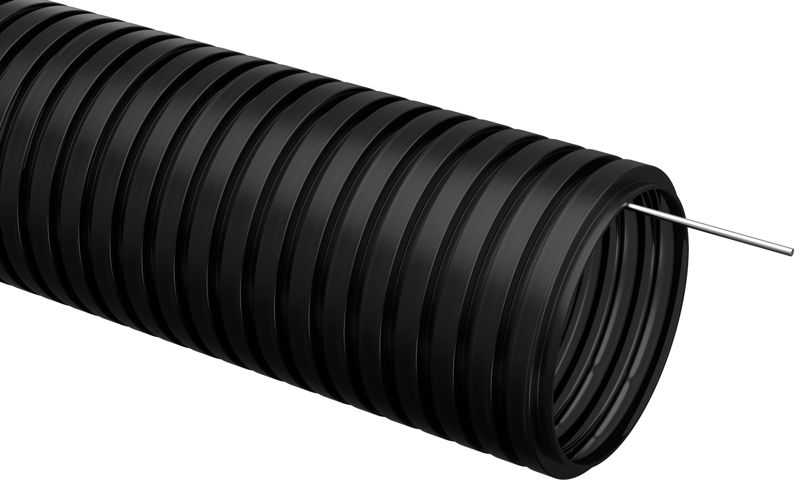 CTG20-50-K02-015-1_1.jpeg Труба гофрированная ПНД d50мм с протяжкой черн. (уп.15м) IEK CTG20-50-K02-015-1 — изображение 1
