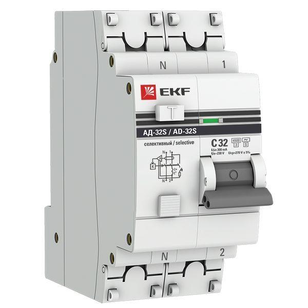 DA32-32-300S-pro_1.jpeg Выключатель автоматический дифференциального тока 2п (1P+N) 32А 300мА АД-32 селект. PROxima EKF DA32-32-300S-pro — изображение 1