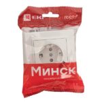 Розетка 1-м СП Минск 16А IP20 с заземл. защ. шторки с заряд. устройством USB 1А бел. EKF ERR16-028-100-USB — изображение 2