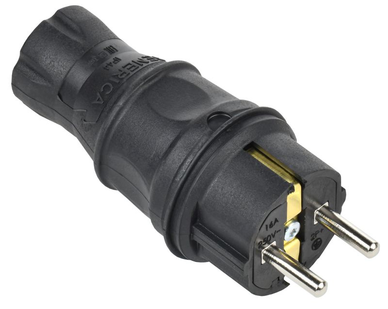EVK20-016-01-44-K02-G_1.jpeg Вилка прямая 16А IP44 каучук черн. GENERICA EVK20-016-01-44-K02-G — изображение 1