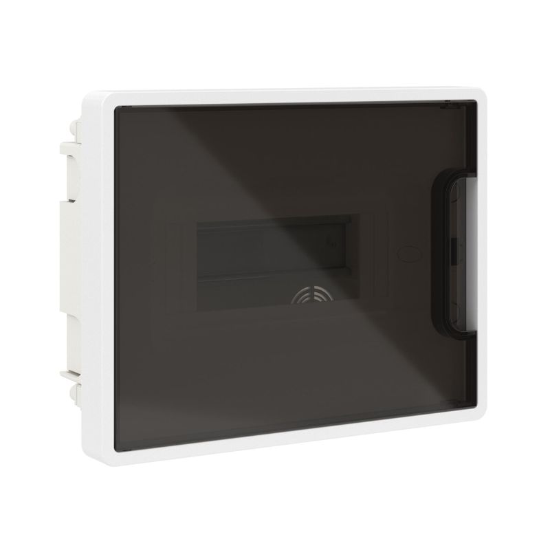 F08B1WD_1.jpeg Щиток встраиваемый Фрейм (FRAME) ЩРв-п-8 8мод. IP41 с тонированной дверцей с 2 шинами PEN на 6 и 8 отверст. бел. DKC F08B1WD — изображение 1