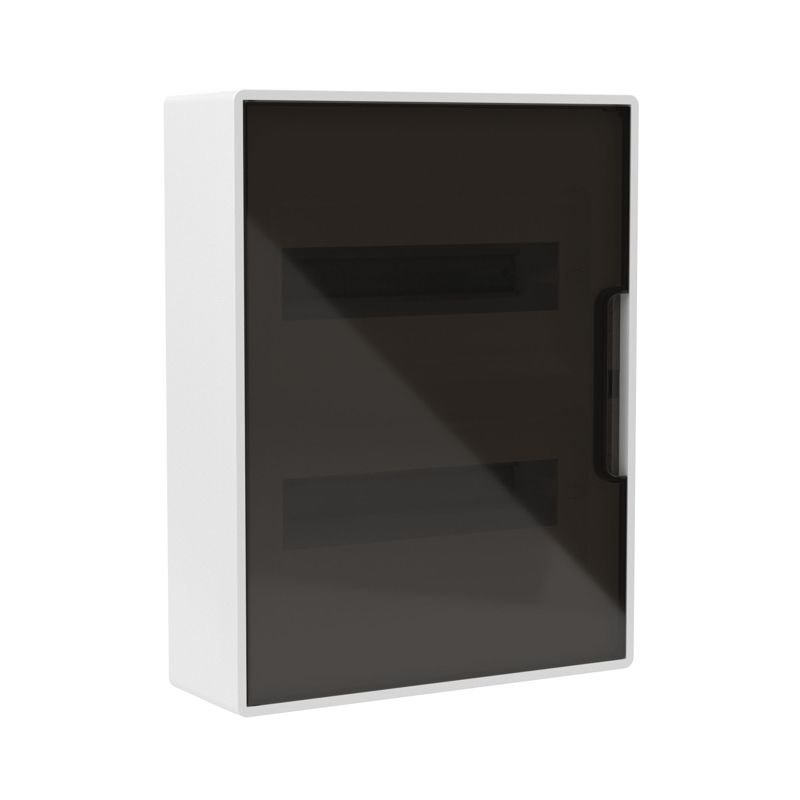 F24W1WD_1.jpeg Щиток настенный Фрейм (FRAME) ЩРн-п-24 24мод. с тонированной дверцей с шин. PEN 2шт 8 отверст. + 2шт 6 отверст. бел. DKC F24W1WD — изображение 1