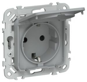 Розетка СП FLITE РСшкр11-1-44-ФлС 16А IP44 с заземл. с защ. шторками и крышкой безвинтовое крепление механизм сер. IEK FI-R16-16-1-44-K03