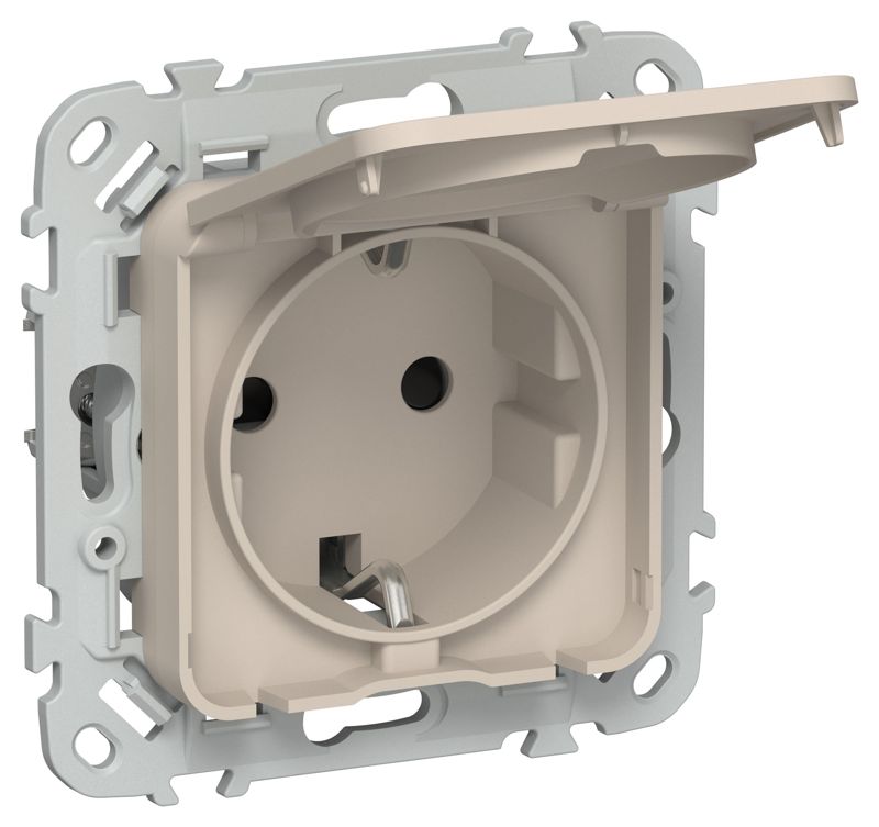 FI-R16-16-1-44-K88_1.jpeg Розетка СП FLITE РСшкр11-1-44-ФлЛ 16А IP44 с заземл. с защ. шторками и крышкой безвинтовое крепление механизм льняной IEK FI-R16-16-1-44-K88 — изображение 1