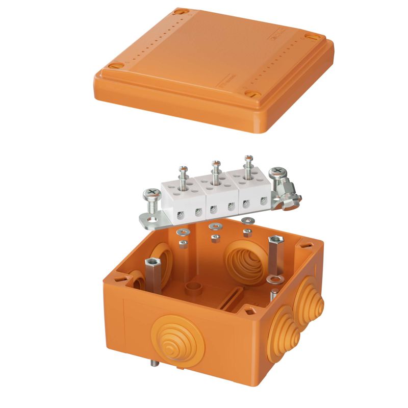 FSB11506_1.jpeg Коробка ответвительная FS 100х100х50мм IP55 5п 450В 10А 6кв.мм с кабельными вводами и клеммниками пластик. DKC FSB11506 — изображение 1