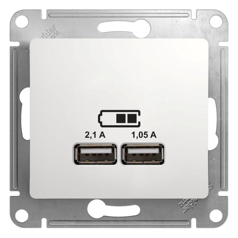 GSL000133_1.jpeg Розетка USB 2-м СП Glossa тип A+A 5В/2.1А 2х5В/1.05А механизм бел. SE GSL000133 — изображение 1