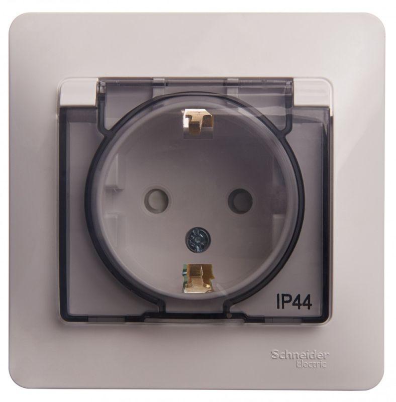 GSL000148_3.jpeg Розетка 1-м СП Glossa 16А IP44 с заземл. защ. шторки с крышкой в сборе бел. SE GSL000148 — изображение 1
