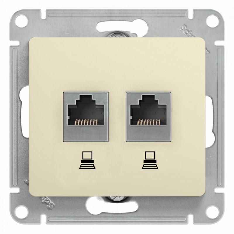 GSL000285KK_1.jpeg Розетка компьютерная 2-м Glossa RJ45 кат.5E механизм беж. SE GSL000285KK — изображение 1