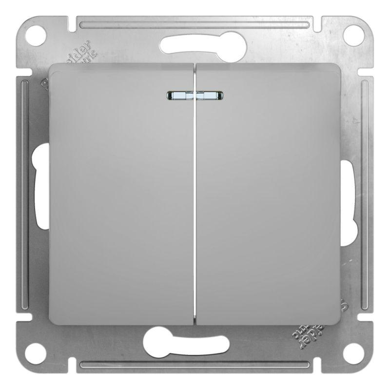 GSL000353_1.jpeg Выключатель 2-кл. СП Glossa 10А IP20 (сх. 5а) 10AX с подсветкой механизм алюм. SE GSL000353 — изображение 1