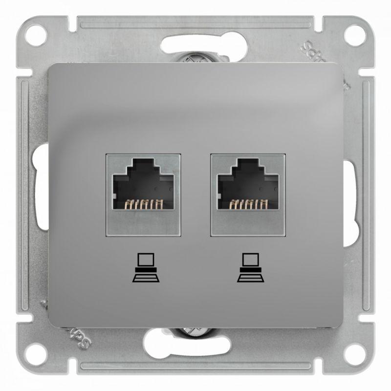 GSL000385KK_1.jpeg Розетка компьютерная 2-м Glossa RJ45 кат.5E механизм алюм. SE GSL000385KK — изображение 1