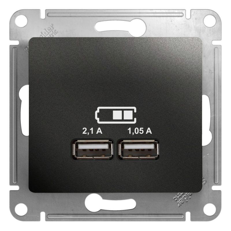 GSL000733_1.jpeg Розетка USB 2-м СП Glossa тип A+A 5В/2100мА 2х5В/1050мА механизм антрацит SE GSL000733 — изображение 1