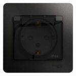 Розетка 1-м СП 1мод. Glossa 16А IP44 с заземл. защ. шторки с крышкой в сборе антрацит SE GSL000748 — изображение 4