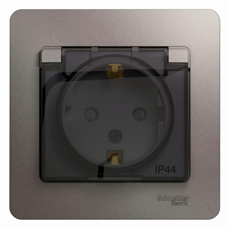 GSL001248_1.jpeg Розетка 1-м СП Glossa 16А IP44 250В с заземл. защ. шторки с крышкой в сборе платина SE GSL001248 — изображение 1