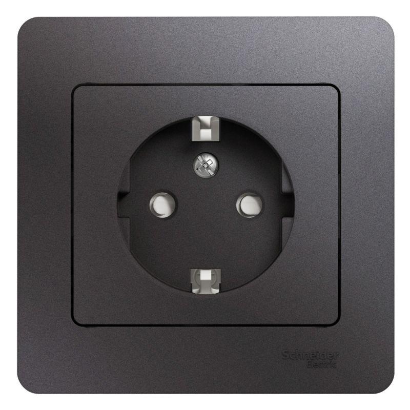 GSL001344_1.jpeg Розетка 1-м СП Glossa 16А IP20 250В с заземл. защ. шторки в сборе графит SE GSL001344 — изображение 1