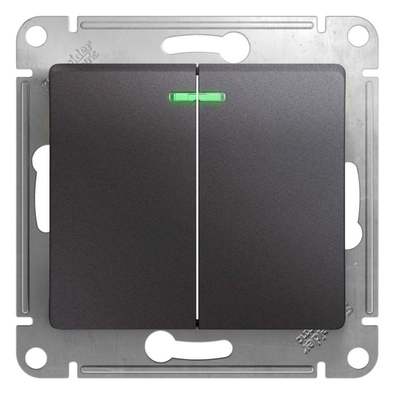 GSL001353_1.jpeg Выключатель 2-кл. СП Glossa 10А IP20 (сх. 5а) 10AX с подсветкой механизм графит SE GSL001353 — изображение 1