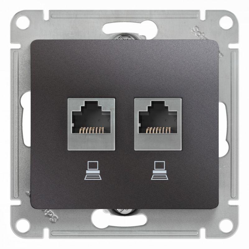 GSL001385KK_1.jpeg Розетка компьютерная 2-м Glossa RJ45 кат.5E механизм графит SE GSL001385KK — изображение 1