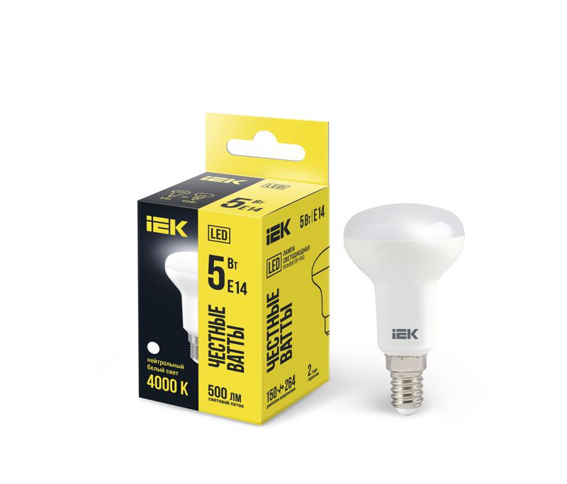 LLE-R50-5-230-40-E14_1.jpeg Лампа светодиодная 5Вт R50 4000К нейтр. бел. E14 450лм 230-240В IEK LLE-R50-5-230-40-E14 — изображение 1