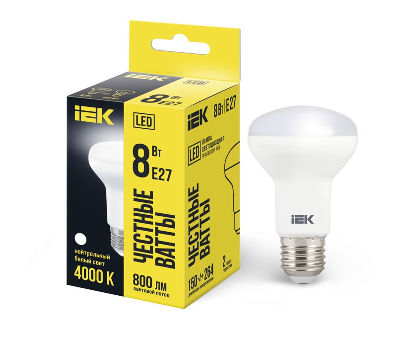 LLE-R63-8-230-40-E27_1.jpeg Лампа светодиодная 8Вт R63 4000К нейтр. бел. E27 720лм 230-240В IEK LLE-R63-8-230-40-E27 — изображение 1