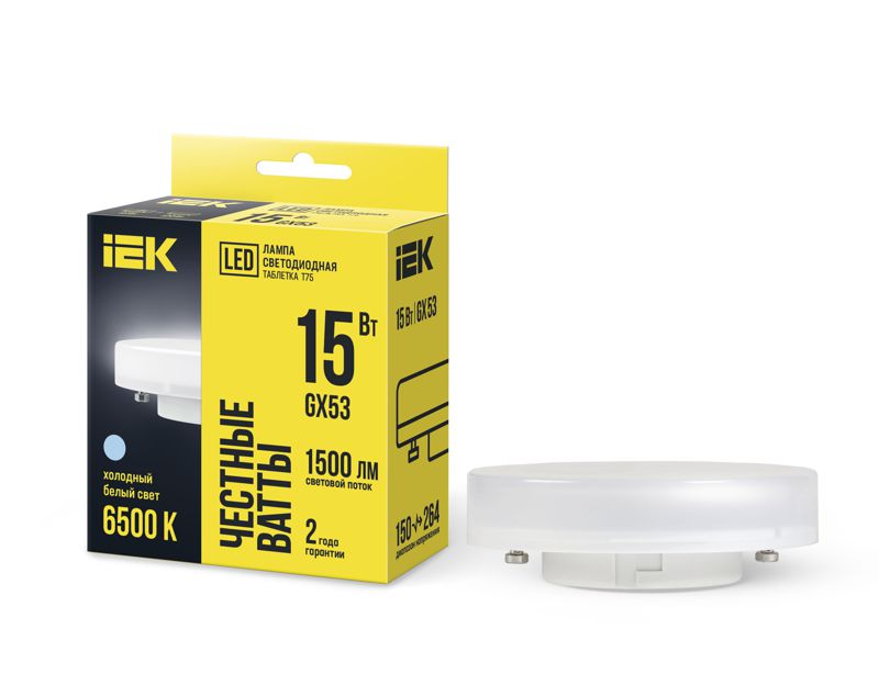 LLE-T80-15-230-65-GX53_1.jpeg Лампа светодиодная T75 таблетка 15Вт 230В 6500К GX53 IEK LLE-T80-15-230-65-GX53 — изображение 1