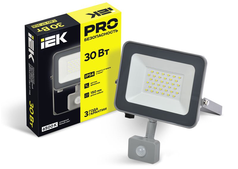 LPDO702-30-K03_1.jpeg Прожектор светодиодный СДО 07-30Д 30Вт 6500К IP54 с датчиком движ. сер. IEK LPDO702-30-K03 — изображение 1