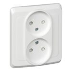 Розетка 2-м СП Этюд 16А IP20 250В без заземл. защ. шторки бел. SE PC16-006B