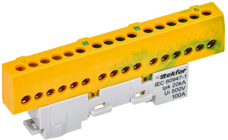 TF-NN10-16-KL-K52_1.jpeg Шина PE "земля" изол. на универс. держ. 6х9-16-ЖЗ TEKFOR IEK TF-NN10-16-KL-K52 — изображение 1