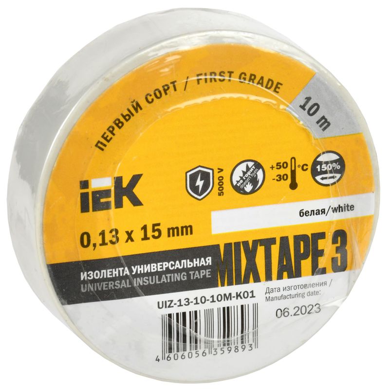 UIZ-13-10-10M-K01_1.jpeg Изолента ПВХ 0.13х15мм (рул.10м) бел. IEK UIZ-13-10-10M-K01 — изображение 1