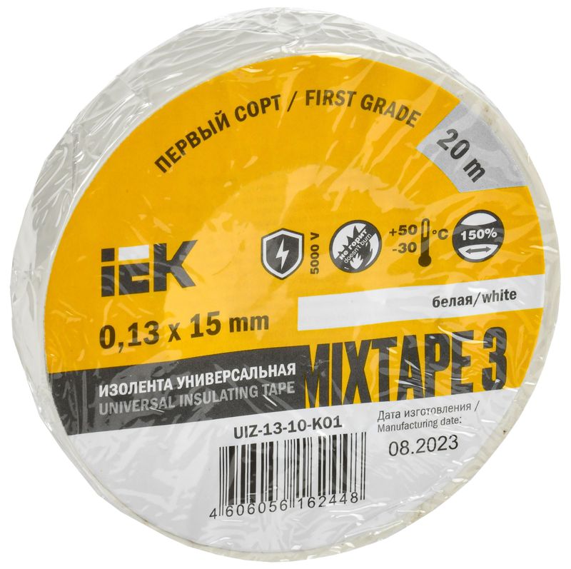 UIZ-13-10-K01_1.jpeg Изолента ПВХ 0.13х15мм (рул.20м) бел. IEK UIZ-13-10-K01 — изображение 1