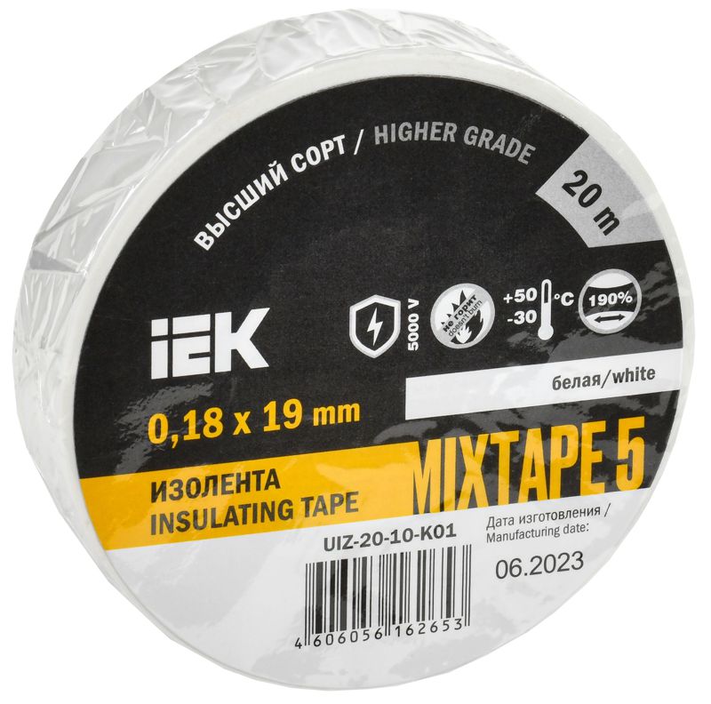 UIZ-20-10-K01_1.jpeg Изолента ПВХ 0.18х19мм бел. (рул.20м) IEK UIZ-20-10-K01 — изображение 1