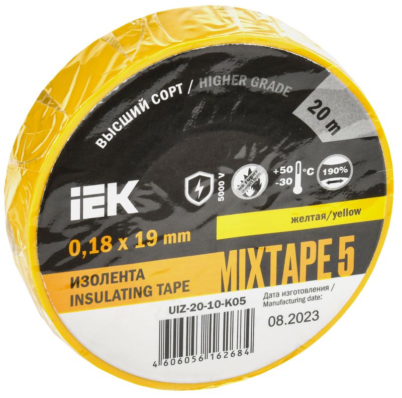 UIZ-20-10-K05_1.jpeg Изолента ПВХ 0.18х19мм желт. (рул.20м) IEK UIZ-20-10-K05 — изображение 1