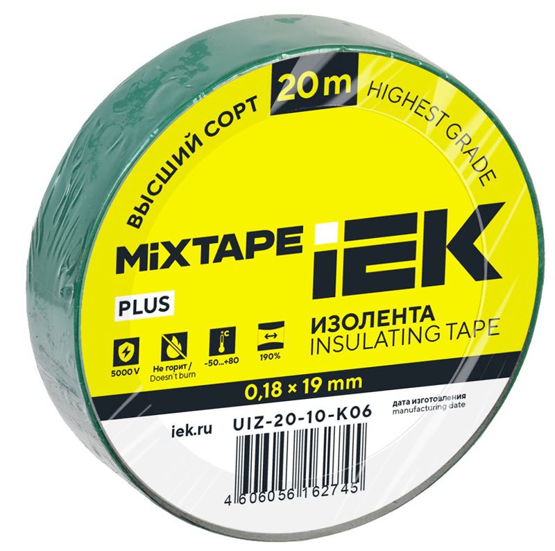 UIZ-20-10-K06_1.jpeg Изолента ПВХ 0.18х19мм зел. (рул.20м) IEK UIZ-20-10-K06 — изображение 1