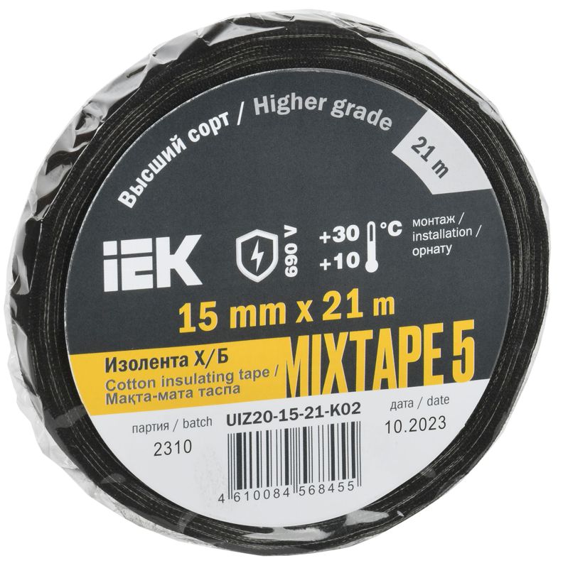 UIZ20-15-21-K02_1.jpeg Изолента Х/Б 15мм 21м MIXTAPE 5 IEK UIZ20-15-21-K02 — изображение 1