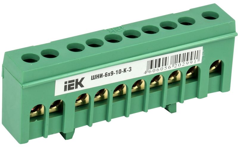 YNN10-69-10KD-K06_1.jpeg Шина PE "земля" в корп. изол. на DIN-рейку ШНИ-6х9-10-К-З IEK YNN10-69-10KD-K06 — изображение 1