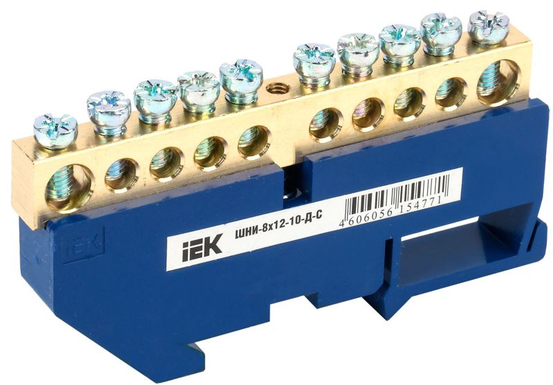 YNN10-812-10D-K07_1.jpeg Шина нулевая на DIN-изол. ШНИ-8х12-10-Д-С IEK YNN10-812-10D-K07 — изображение 1