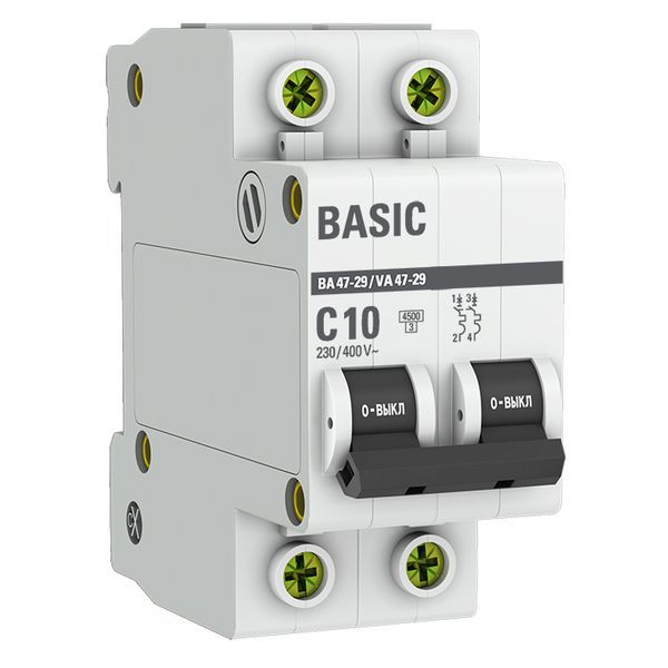 mcb4729-2-10C_1.jpeg Выключатель автоматический модульный 2п C 10А 4.5кА ВА 47-29 Basic EKF mcb4729-2-10C — изображение 1