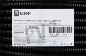 Труба гофрированная ПВХ d20мм с протяжкой черн. (уп.100м) Plast EKF tg-z-20-100-black — изображение 2